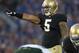 SOUTH BEND, IN - SEPTEMBER 03: Manti Te'o #5 of the Notre Dame Fighting Irish calls signals against the University of South Florida Bulls at Notre Dame Stadium on September 3, 2011 in South Bend, Indiana. South Florida defeated Notre Dame 23-20. (Photo by Jonathan Daniel/Getty Images)