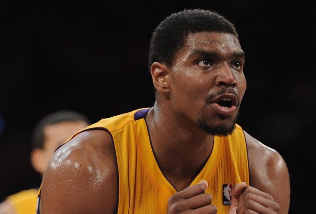 Andrew Bynum has been a low post force this afternoon.