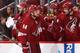 Teammates celebrate with Tyler Pyatt, who picked up the Coyotes fourth goal in Game 2.