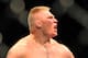 LAS VEGAS - JULY 11: Brock Lesnar reacts after knocking out Frank Mir during their heavyweight title bout during UFC 100 on July 11, 2009 in Las Vegas, Nevada. (Photo by Jon Kopaloff/Getty Images)