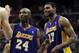 LOS ANGELES, CA - APRIL 04: Kobe Bryant #24 of the Los Angeles Lakers celebrates with Andrew Bynum #17 and Pau Gasol #16 during the game against the Los Angeles Clippers at Staples Center on April 4, 2012 in Los Angeles, California. NOTE TO USER: User expressly acknowledges and agrees that, by downloading and or using this photograph, User is consenting to the terms and conditions of the Getty Images License Agreement. (Photo by Harry How/Getty Images)
