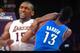 Metta World Peace elbows James Harden during a game which later warranted World Peace a seven game suspension.