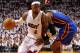 MIAMI, FL - APRIL 30: LeBron James #6 of the Miami Heat drives on Amare Stoudemire #1 of the New York Knicks during Game Two of the Eastern Conference Quarterfinals in the 2012 NBA Playoffs at American Airlines Arena on April 30, 2012 in Miami, Florida. NOTE TO USER: User expressly acknowledges and agrees that, by downloading and/or using this Photograph, User is consenting to the terms and conditions of the Getty Images License Agreement. (Photo by Mike Ehrmann/Getty Images)