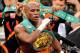 LAS VEGAS, NV - SEPTEMBER 17: Floyd Mayweather Jr. celebrates his fourth-round knockout of Victor Ortiz to win the WBC welterweight title September 17, 2011 in Las Vegas, Nevada. (Photo by Ethan Miller/Getty Images)