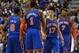 PHILADELPHIA, PA - MARCH 21: Jeremy Lin #17 of the New York Knicks is congratulated by teammate Amare Stoudemire #1 at the Wells Fargo Center on March 21, 2012 in Philadelphia, Pennsylvania. The Knicks won 82-79. NOTE TO USER: User expressly acknowledges and agrees that, by downloading and or using this photograph, User is consenting to the terms and conditions of the Getty Images License Agreement. (Photo by Drew Hallowell/Getty Images)
