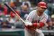 CLEVELAND, OH - APRIL 28: Albert Pujols #5 of the Los Angeles Angels of Anaheim reacts after hitting a ground ball for an out during the third inning against the Cleveland Indians at Progressive Field on April 28, 2012 in Cleveland, Ohio. (Photo by Jason Miller/Getty Images)