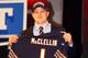 NEW YORK, NY - APRIL 26: Shea McClellin (R) of Boise State holds up a jersey as he stands on stage after he was selected #19 overall by the Chicago Bears in the first round of the 2012 NFL Draft at Radio City Music Hall on April 26, 2012 in New York City. (Photo by Al Bello/Getty Images)