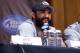 NEW YORK - MARCH 06: UFC welterweight Johny Hendricks (L) speaks at a press conference at Radio City Music Hall, as heavyweight Lavar Johnson (R) listens, on March 06, 2012 in New York City. UFC announced that their third event on the FOX network will take place on Saturday, May 5 from the IZOD Center in East Rutherford, N.J.. (Photo by Michael Nagle/Getty Images)