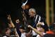 Leyland hoisted after 2006 ALCS win.
