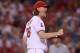 ANAHEIM, CA - JULY 07: Jered Weaver #36 of the Los Angeles Angels of Anaheim celebrates after striking out Carlos Peguero of the Seattle Mariners in the seventh inning at Angel Stadium of Anaheim on July 7, 2011 in Anaheim, California. The Angels defeated the Mariners 5-1. (Photo by Jeff Gross/Getty Images)