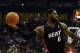 NEWARK, NJ - APRIL 16: LeBron James #6 of the Miami Heat looks to pass against Anthony Morrow #22 of the New Jersey Nets at Prudential Center on April 16, 2012 in Newark, New Jersey. NOTE TO USER: User expressly acknowledges and agrees that, by downloading and or using this photograph, User is consenting to the terms and conditions of the Getty Images License Agreement. (Photo by Chris Chambers/Getty Images)