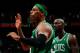 ATLANTA, GA - MAY 01: Paul Pierce #34 and Kevin Garnett #5 of the Boston Celtics celebrate their 87-80 win over the Atlanta Hawks in Game Two of the Eastern Conference Quarterfinals in the 2012 NBA Playoffs at Philips Arena on May 1, 2012 in Atlanta, Georgia. NOTE TO USER: User expressly acknowledges and agrees that, by downloading and or using this photograph, User is consenting to the terms and conditions of the Getty Images License Agreement. (Photo by Kevin C. Cox/Getty Images)