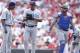 Carlos Marmol (center) during the Cubs' 4-3 loss to the Reds today in Cincinnati.