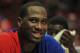 CHICAGO, IL - MAY 01: Elton Brand #42 of the Philadelphia 76ers smiles near the end of Game Two of the Eastern Conference Quarterfinals against the Chicago Bulls during the 2012 NBA Playoffs at the United Center on May 1, 2012 in Chicago, Illinois. The 76ers defeated the Bulls 109-92. NOTE TO USER: User expressly acknowledges and agrees that, by downloading and or using this photograph, User is consenting to the terms and conditions of the Getty Images License Agreement. (Photo by Jonathan Daniel/Getty Images)