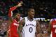 NEW ORLEANS, LA - MARCH 31: Thomas Robinson #0 of the Kansas Jayhawks reacts in the second half while taking on the Ohio State Buckeyes during the National Semifinal game of the 2012 NCAA Division I Men's Basketball Championship at the Mercedes-Benz Superdome on March 31, 2012 in New Orleans, Louisiana. (Photo by Jeff Gross/Getty Images)