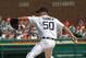 DETROIT, MI - JULY 30: Jacob Turner #50 of the Detroit Tigers pitches the baseball in his MLB debut against the Los Angeles Angels of Anaheim at Comerica Park on July 30, 2011 in Detroit, Michigan. (Photo by Dave Reginek/Getty Images)