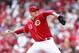 CINCINNATI, OH - APRIL 29: Mat Latos #55 of the Cincinnati Reds pitches against the Houston Astros at Great American Ball Park on April 29, 2012 in Cincinnati, Ohio. The Reds came from behind to win 6-5. (Photo by Joe Robbins/Getty Images)