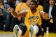 LOS ANGELES, CA - MAY 01: Andrew Bynum #17 of the Los Angeles Lakers falls to the floor after his shot against the Denver Nuggets during Game Two of the Western Conference Quarterfinals in the 2012 NBA Playoffs at Staples Center on May 1, 2012 in Los Angeles, California. NOTE TO USER: User expressly acknowledges and agrees that, by downloading and or using this photograph, User is consenting to the terms and conditions of the Getty Images License Agreement. (Photo by Harry How/Getty Images)