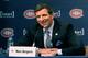 Newly announced Montreal Canadiens general manager Marc Bergevin addresses media at a press conference.