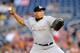 WASHINGTON, DC - APRIL 20: Carlos Zambrano #38 of the Miami Marlins pitches against the Washington Nationals at Nationals Park on April 20, 2012 in Washington, DC. (Photo by Greg Fiume/Getty Images)