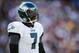LANDOVER, MD - OCTOBER 16: Michael Vick #7 of the Philadelphia Eagles walks off the field during a game against the Washington Redskins at FedExField on October 16, 2011 in Landover, Maryland. (Photo by Patrick McDermott/Getty Images)