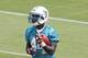 DAVIE, FL - MAY 4: Lamar Miller #44 of the Miami Dolphins runs with the ball during the rookie minicamp on May 4, 2012 at the Miami Dolphins training facility in Davie, Florida. (Photo by Joel Auerbach/Getty Images)