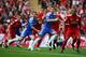 LONDON, ENGLAND - MAY 05: John Terry and Branislav Ivanovic of Chelsea are marked by the Liverpool defence during the FA Cup with Budweiser Final match between Liverpool and Chelsea at Wembley Stadium on May 5, 2012 in London, England. (Photo by Clive Mason/Getty Images)