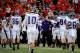 LINCOLN, NE - NOVEMBER 05: Coach Pat Fitzgerald of the Northwestern Wildcats congratulates his team as the final seconds tick away from their game against the Nebraska Cornhuskers at Memorial Stadium November 5, 2011 in Lincoln, Nebraska. Northwestern beat Nebraska 28-25. (Photo by Eric Francis/Getty Images)