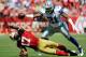SAN FRANCISCO, CA - SEPTEMBER 18: Braylon Edwards #17 of the San Francisco 49ers falls down before he can catch this pass in front of Mike Jenkins #21 of the Dallas Cowboys in the first quarter during an NFL football game at Candlestick Park on September 18, 2011 in San Francisco, California. (Photo by Thearon W. Henderson/Getty Images)