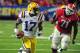 ATLANTA, GA - DECEMBER 3: Morris Claiborne #17 of the LSU Tigers returns an interception for a touchdown against the Georgia Bulldogs during the SEC Championship Game at the Georgia Dome on December 3, 2011 in Atlanta, Georgia. (Photo by Scott Cunningham/Getty Images)