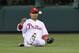 PHILADELPHIA - MAY 9: Center fielder Shane Victorino #8 of the Philadelphia Phillies bobbles a ball during a game against the New York Mets at Citizens Bank Park on May 9, 2012 in Philadelphia, Pennsylvania. The Mets won 10-6. (Photo by Hunter Martin/Getty Images)