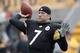 PITTSBURGH, PA - OCTOBER 30: Ben Roethlisberger #7 of the Pittsburgh Steelers warms up prior to the game against the New England Patriots on October 30, 2011 at Heinz Field in Pittsburgh, Pennsylvania. (Photo by Jared Wickerham/Getty Images)