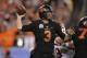 GLENDALE, AZ - JANUARY 02: Brandon Weeden #3 of the Oklahoma State Cowboys throws a pass against the Stanford Cardinal during the Tostitos Fiesta Bowl on January 2, 2012 at University of Phoenix Stadium in Glendale, Arizona. Oklahoma State won 41-38 in overtime. (Photo by Doug Pensinger/Getty Images)
