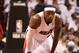 MIAMI, FL - MAY 09: Forward LeBron James #6 of the Miami Heat reacts against the against the New York Knicks in Game Five of the Eastern Conference Quarterfinals in the 2012 NBA Playoffs on May 9, 2012 at the American Airines Arena in Miami, Florida. Miami defeated the Knicks 106-94 to advance to the next round four games to one. NOTE TO USER: User expressly acknowledges and agrees that, by downloading and or using this photograph, User is consenting to the terms and conditions of the Getty Images License Agreement. (Photo by Marc Serota/Getty Images)