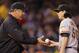 Bruce Bochy Getting the Ball From Tim Lincecum