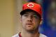 MILWAUKEE, WI - MAY 07: Scott Rolen #27 of the Cincinnati Reds gets ready in the dugout before the game against the Milwaukee Brewers at Miller Park on May 07, 2012 in Milwaukee, Wisconsin. (Photo by Mike McGinnis/Getty Images)