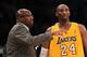 LOS ANGELES, CA - DECEMBER 27: Kobe Bryant #24 of the Los Angeles Lakers confers with head coach Mike Brown during the game against the Utah Jazz at Staples Center on December 27, 2011 in Los Angeles, California. The Lakers won 96-71. NOTE TO USER: User expressly acknowledges and agrees that, by downloading and or using this photograph, User is consenting to the terms and conditions of the Getty Images License Agreement. (Photo by Stephen Dunn/Getty Images)