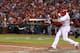 ARLINGTON, TX - OCTOBER 23: Josh Hamilton #32 of the Texas Rangers hits an RBI double in the first inning during Game Four of the MLB World Series against the St. Louis Cardinals at Rangers Ballpark in Arlington on October 23, 2011 in Arlington, Texas. (Photo by Ronald Martinez/Getty Images)