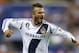 MONTREAL, CANADA - MAY 12: David Beckham #23 of the Los Angeles Galaxy celebrates his game tying penalty kick during the MLS match against the Montreal Impact at the Olympic Stadium on May 12, 2012 in Montreal, Quebec, Canada. The game ended in a 1-1 tie. (Photo by Richard Wolowicz/Getty Images)
