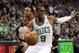 BOSTON, MA - MAY 12: Rajon Rondo #9 of the Boston Celtics avoids Evan Turner #12 of the Philadelphia 76ers in the final seconds of the of Game One of the Western Conference Semifinals in the 2012 NBA Playoffs on May 12, 2012 at TD Garden in Boston, Massachusetts. The Boston Celtics defeated the Philadelphia 76ers 92-91. NOTE TO USER: User expressly acknowledges and agrees that, by downloading and or using this photograph, User is consenting to the terms and conditions of the Getty Images License Agreement. (Photo by Elsa/Getty Images)