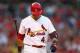 ST. LOUIS, MO - MAY 12: Yadier Molina #4 of the St. Louis Cardinals returns to the dugout after striking out against the Atlanta Braves at Busch Stadium on May 12, 2012 in St. Louis, Missouri. (Photo by Dilip Vishwanat/Getty Images)