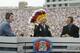 TALLAHASSEE, FL - OCTOBER 26: ESPN College GameDay announcer Lee Corso dons an FSU headress as co-announcers (l to r) Chris Fowler and Kirk Herbstreit comment during the NCAA football game between Notre Dame and Florida State at Doak Campbell Stadium on October 26, 2002 in Tallahassee, Florida. The Notre Dame Fighting Irish defeated the Florida State Seminoles 34-24. (Photo by Craig Jones/Getty Images)