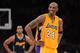LOS ANGELES, CA - MAY 12: Kobe Bryant #24 of the Los Angeles Lakers reacts late in the fourth quarter while taking on the Denver Nuggets in Game Seven of the Western Conference Quarterfinals in the 2012 NBA Playoffs on May 12, 2012 at Staples Center in Los Angeles, California. NOTE TO USER: User expressly acknowledges and agrees that, by downloading and or using this photograph, User is consenting to the terms and conditions of the Getty Images License Agreement. (Photo by Harry How/Getty Images)