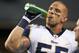 SEATTLE, WA - DECEMBER 12: James Laurinaitis #55 of the St. Louis Rams drinks before the game against the Seattle Seahawks at CenturyLink Field December 12, 2011 in Seattle, Washington. (Photo by Jay Drowns/Getty Images)