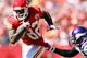 KANSAS CITY, MO - OCTOBER 02: Receiver Dwayne Bowe #82 of the Kansas City Chiefs makes a catch for a touchdown during the 2nd half of the game against the Minnesota Vikings on October 2, 2011 at Arrowhead Stadium in Kansas City, Missouri. (Photo by Jamie Squire/Getty Images)