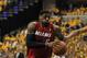 INDIANAPOLIS, IN - MAY 17: LeBron James #6 of the Miami Heat drives against the Indiana Pacers in Game Three of the Eastern Conference Semifinals in the 2012 NBA Playoffs at Bankers Life Fieldhouse on May 17, 2012 in Indianapolis, Indiana. The Pacers defeated the Heat 94-75. NOTE TO USER: User expressly acknowledges and agrees that, by downloading and/or using this photograph, User is consenting to the terms and conditions of the Getty Images License Agreement. (Photo by Jonathan Daniel/Getty Images)
