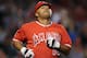 ANAHEIM, CA - APRIL 19: Vernon Wells #10 of the Los Angeles Angels reacts to his pop fly caught at the warning track during the fifth inning against the Oakland Athletics at Angel Stadium of Anaheim on April 19, 2012 in Anaheim, California. (Photo by Harry How/Getty Images)