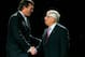 SAN ANTONIO - OCTOBER 30: R.C. Buford, general manager of the San Antonio Spurs shakes hands with NBA Commisioner David Stern while receiving his 2007 NBA Championship ring before a game with the Portland Trail Blazers on October 30, 2007 at AT&T Center in San Antonio, Texas. NOTE TO USER: User expressly acknowledges and agrees that, by downloading and/or using this Photograph, user is consenting to the terms and conditions of the Getty Images License Agreement. (Photo by Ronald Martinez/Getty Images)