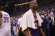 OKLAHOMA CITY, OK - MAY 21: Kobe Bryant #24 of the Los Angeles Lakers walks past Kevin Durant #35 of the Oklahoma City Thunder after a 106-90 loss during Game Five of the Western Conference Semifinals of the 2012 NBA Playoffs at Chesapeake Energy Arena on May 21, 2012 in Oklahoma City, Oklahoma. The Oklahoma City Thunder win the series 4-1, and advance to the Western Conference Finals. NOTE TO USER: User expressly acknowledges and agrees that, by downloading and or using this photograph, User is consenting to the terms and conditions of the Getty Images License Agreement. (Photo by Ronald Martinez/Getty Images)