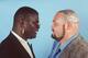 21 Mar 1995: FORMER NFL LINEBACKER LAWRENCE TAYLOR (LEFT) SQUARES OFF WITH PROFESSIONAL WRESTLER BAM BAM BIGELOW DURING A PRESS CONFERENCE AT OVATIONS IN THE CORESTATES SPECTRUM IN PHILADELPHIA, PENNSYLVANIA PRIOR TO THEIR WRESTLEMANIA XI SHOWDOWN.
